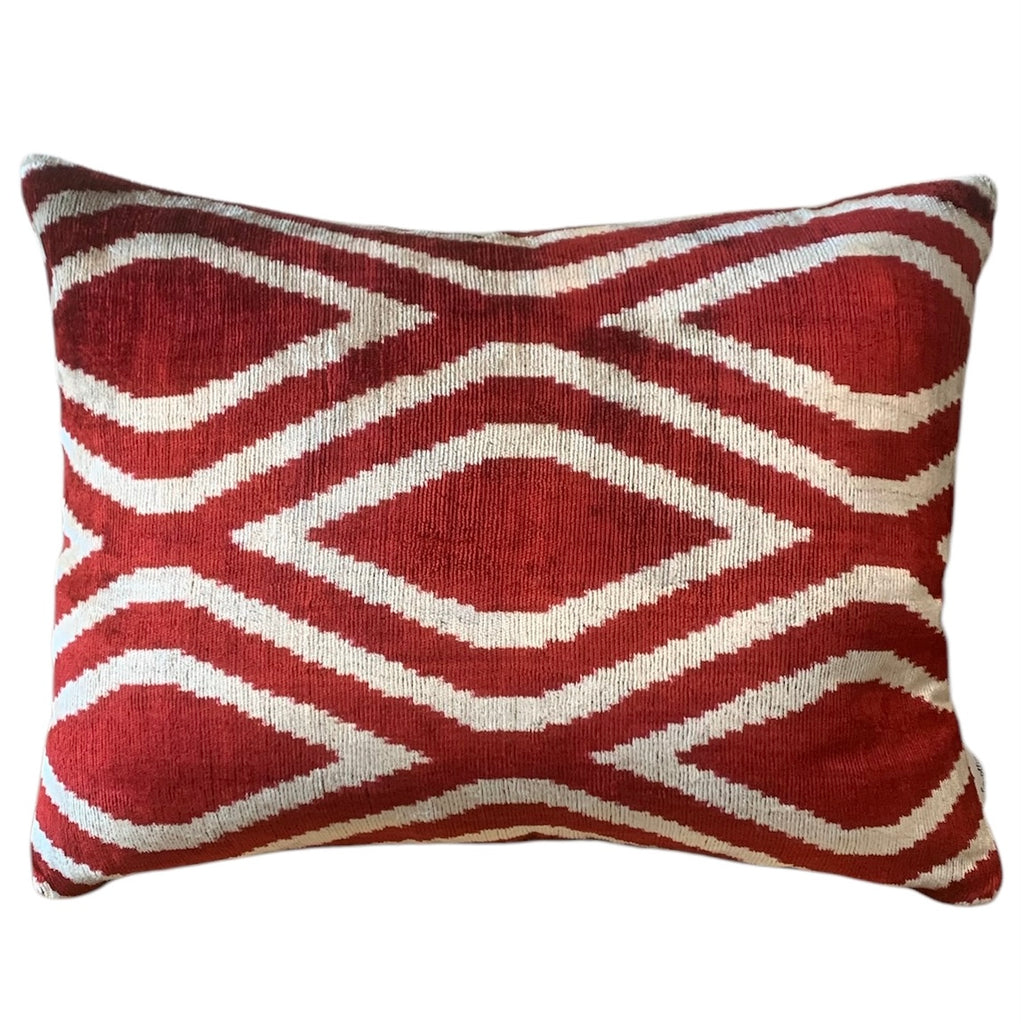 Silk Velvet Cushion N. 302 - Ivory + Crimson