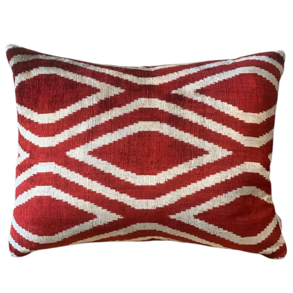 Silk Velvet Cushion N. 302 - Ivory + Crimson