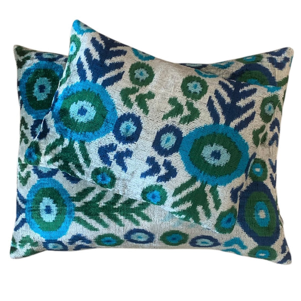Silk Velvet Cushion N. 740 - Green / Blue