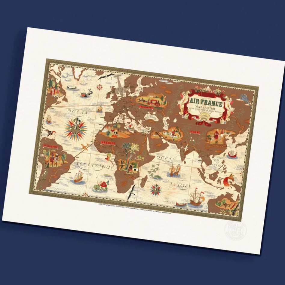 Poster - Air France Planisphere (Creme)
