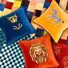 Embroidered Velvet Cushion - Steel Blue Tiger
