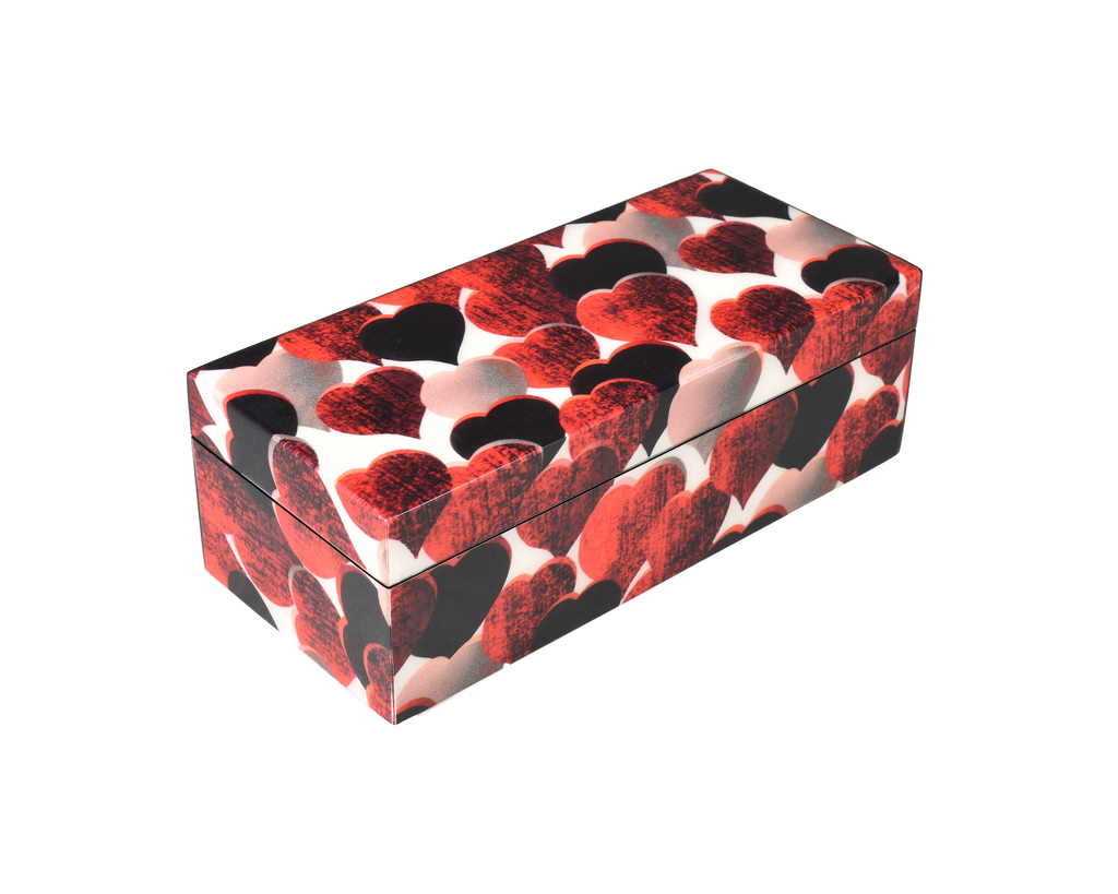 Hinged Lacquer Box - Hearts
