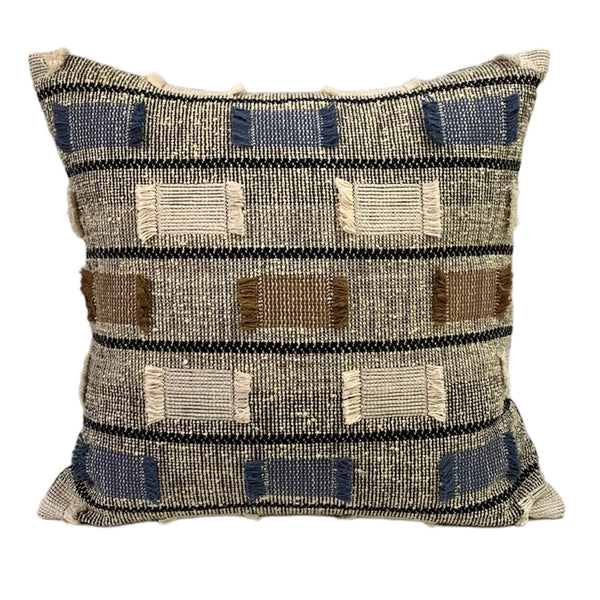 Linen & Velvet Cushion - Steel Blue