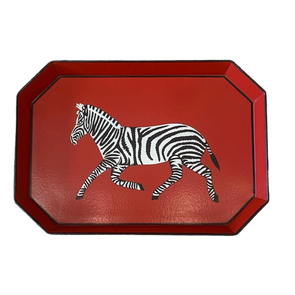 Handpainted Iron Tray - Red Zebra