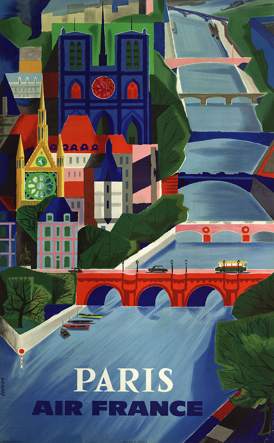 Air France Paris vintage travel poster