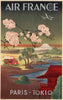 air france paris tokyo vintage travel poster
