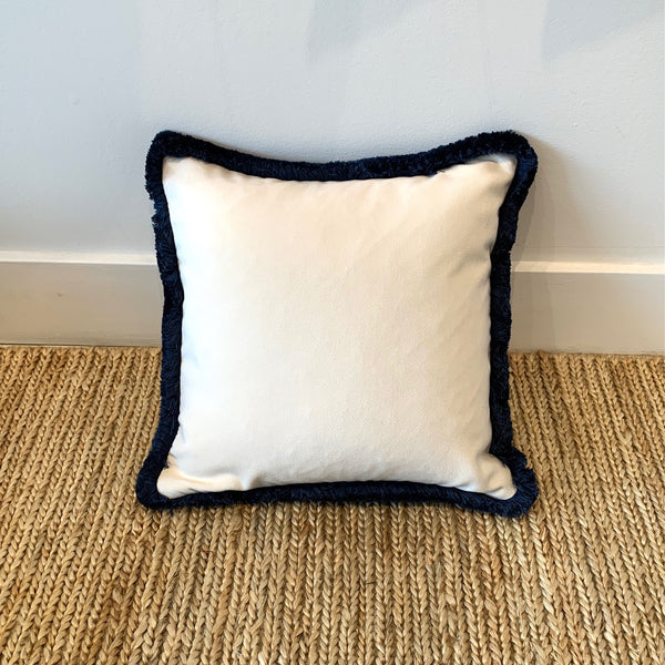 Happy Velvet Cushion - Ivory + Midnight Blue