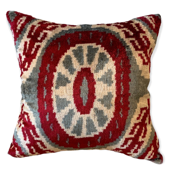 Silk Velvet Cushion N. E47 - Red + Steel Grey