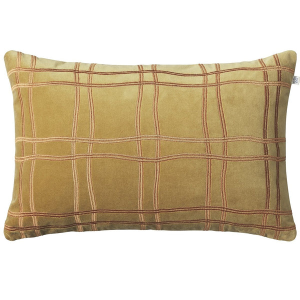 Tattersal velvet cushion yellow