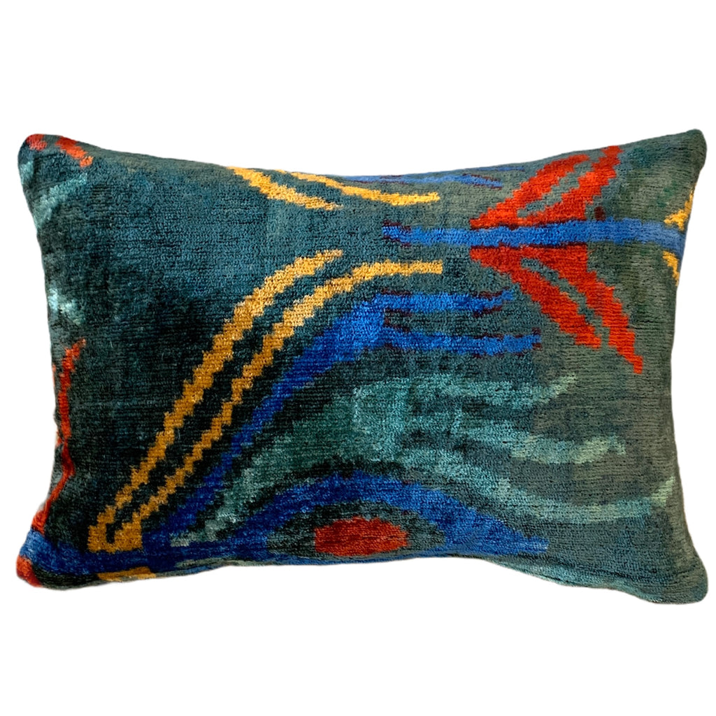 Silk Velvet Cushion N. 505 - Green + Blue