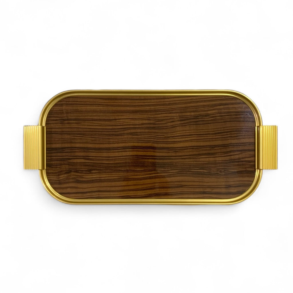 Ribbed Coffee Tray - Gold / Olivewood