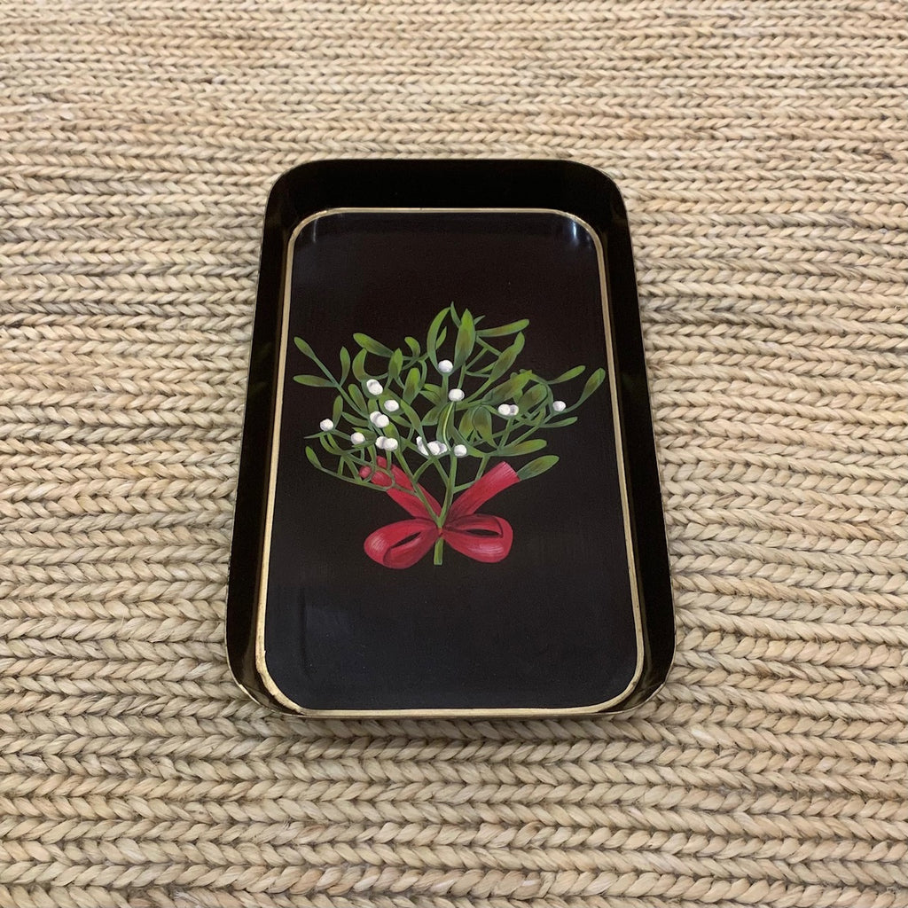 Handpainted Iron Tray - Holiday Misteltoe