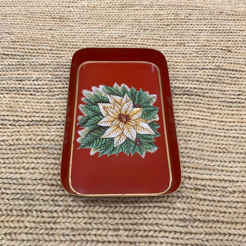 Handpainted Iron Tray - Holiday Pointsettia