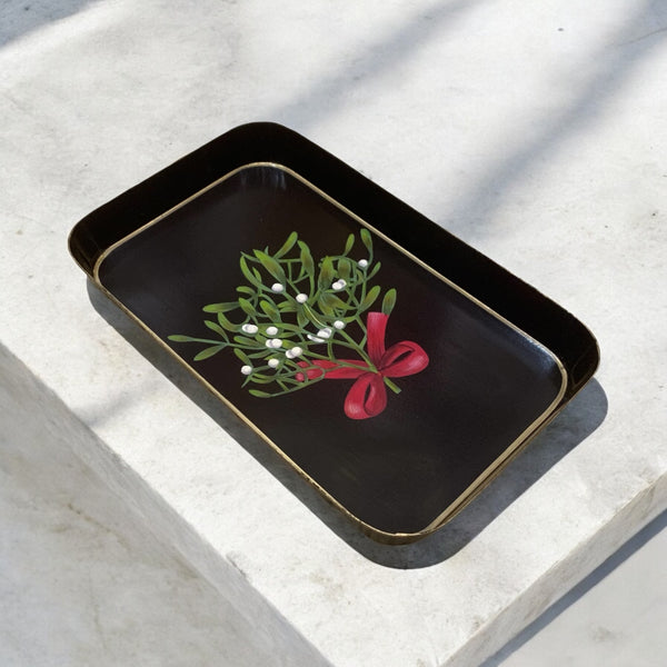 Handpainted Iron Tray - Holiday Misteltoe