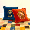 Embroidered Velvet Cushion - Brick Lion