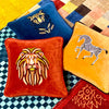 Embroidered Velvet Cushion - Brick Lion