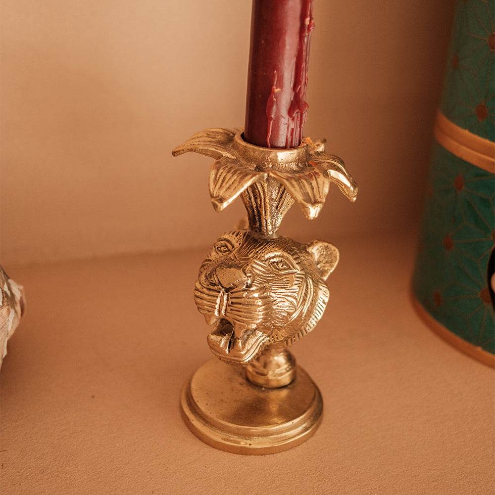Zia Tiger Brass Candle Holder