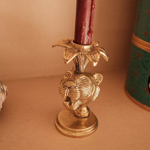 Zia Tiger Brass Candle Holder