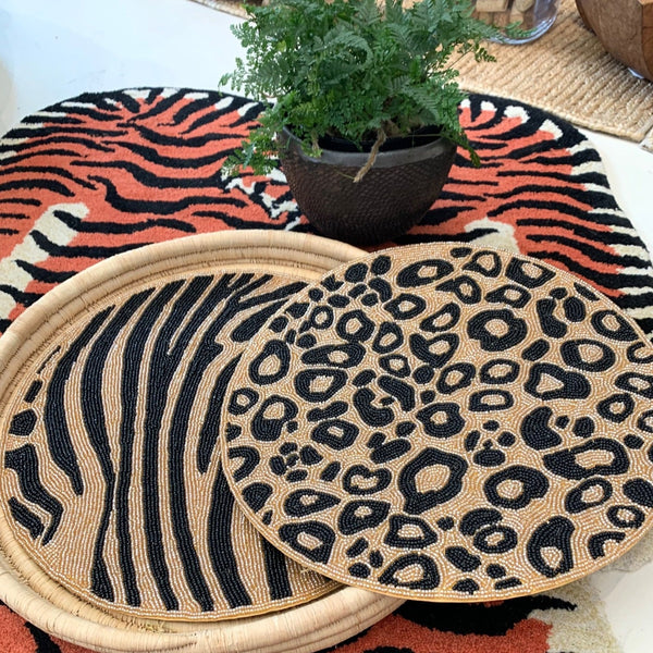tiger & leopard beaded placemats at details by mr k