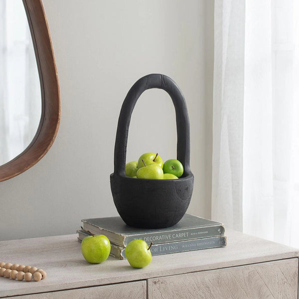 Teak Arched Handle Bowl - Black