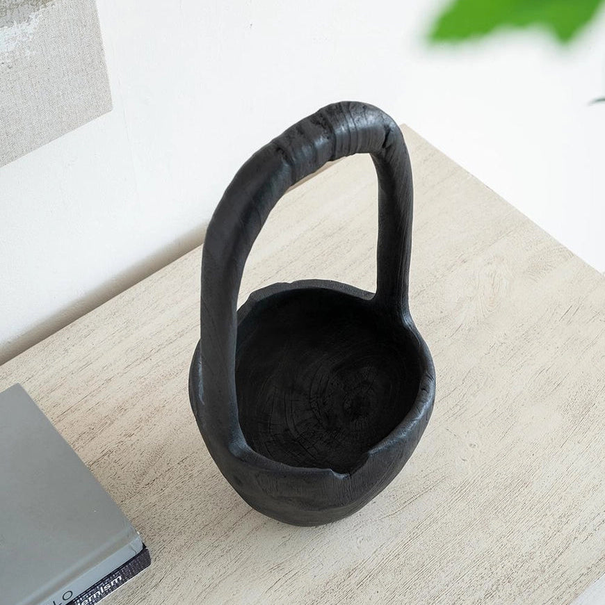 Teak Arched Handle Bowl - Black