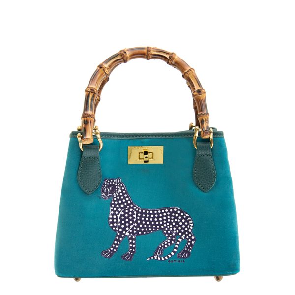 Ortigia Velvet Bamboo Bag - Petrol