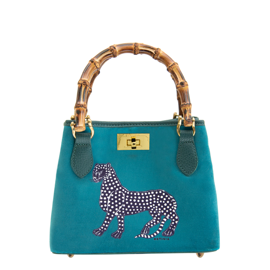 Ortigia Velvet Bamboo Bag - Petrol