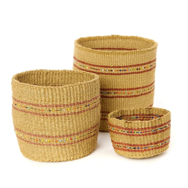 Caramel Beaded Baskets - Set of 3