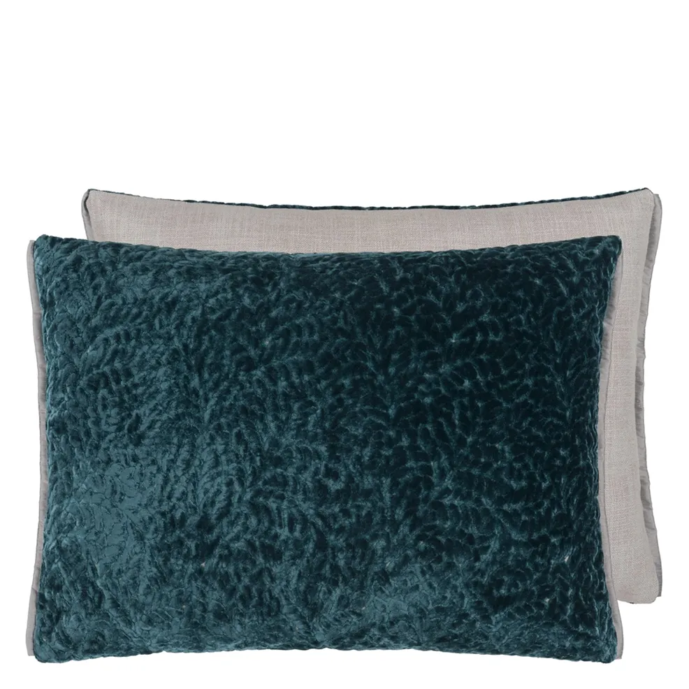 Cartouche Velvet Cushion - Teal