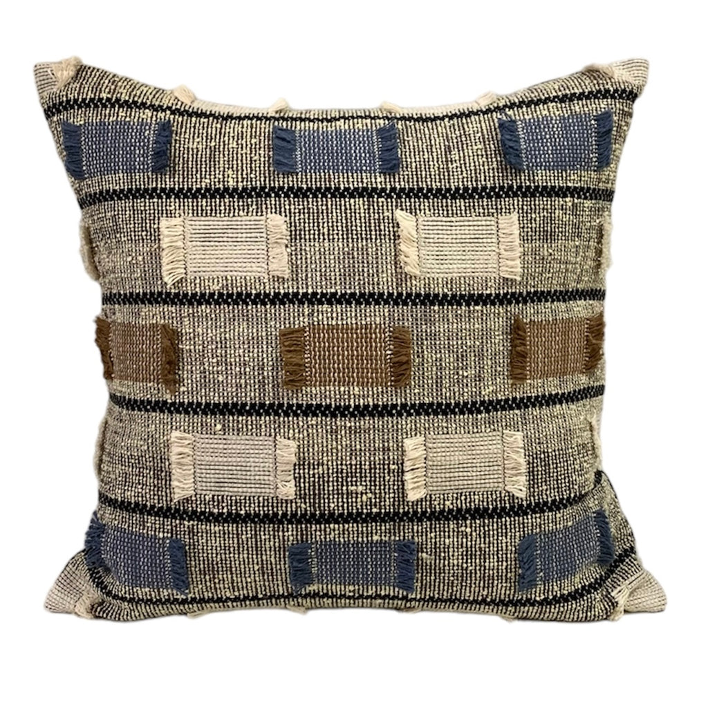 Linen Fringe Cushion - Steel Blue