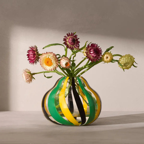 Folk Vase 11 - Black/Green/Yellow