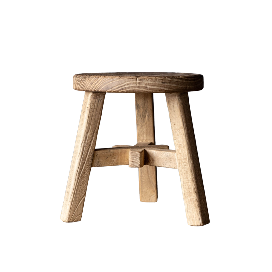 Salvaged Elm Wood Stool - Round Small