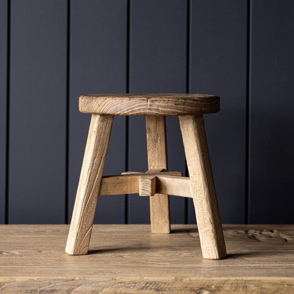 Salvaged Elm Wood Stool - Round Small