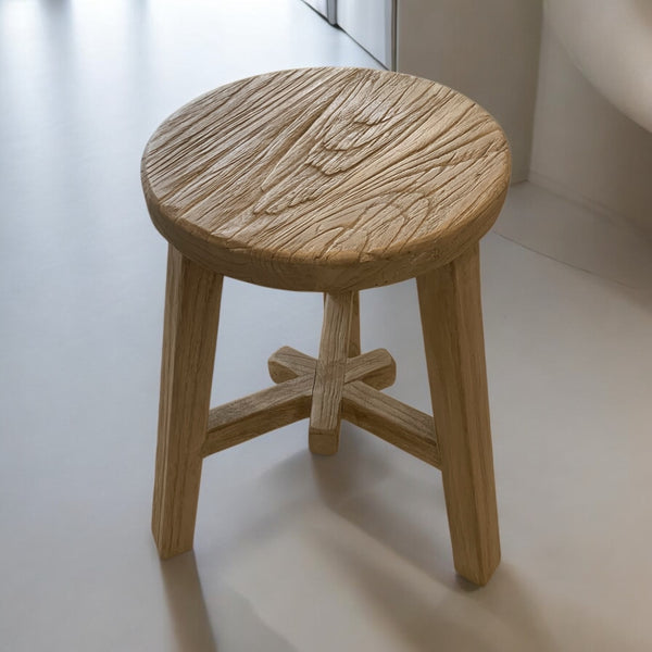 Salvaged Elm Wood Stool - Round