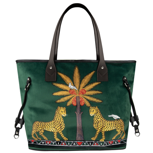Ortigia Velvet Tote Gattopardo - Green Jewel