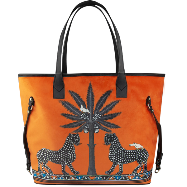 Ortigia Velvet Tote Gattopardo - Orange