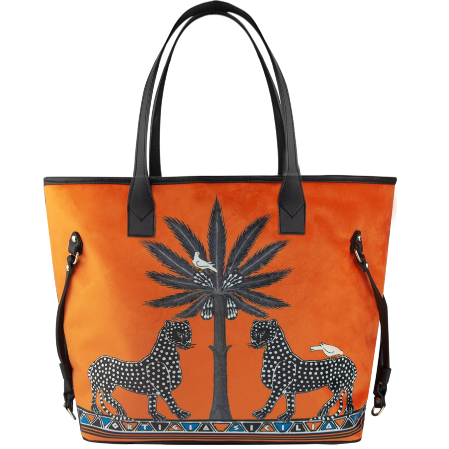 Ortigia Velvet Tote Gattopardo - Orange