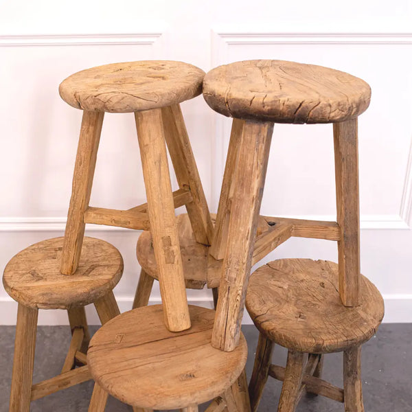 Salvaged Elm Wood Round Stool