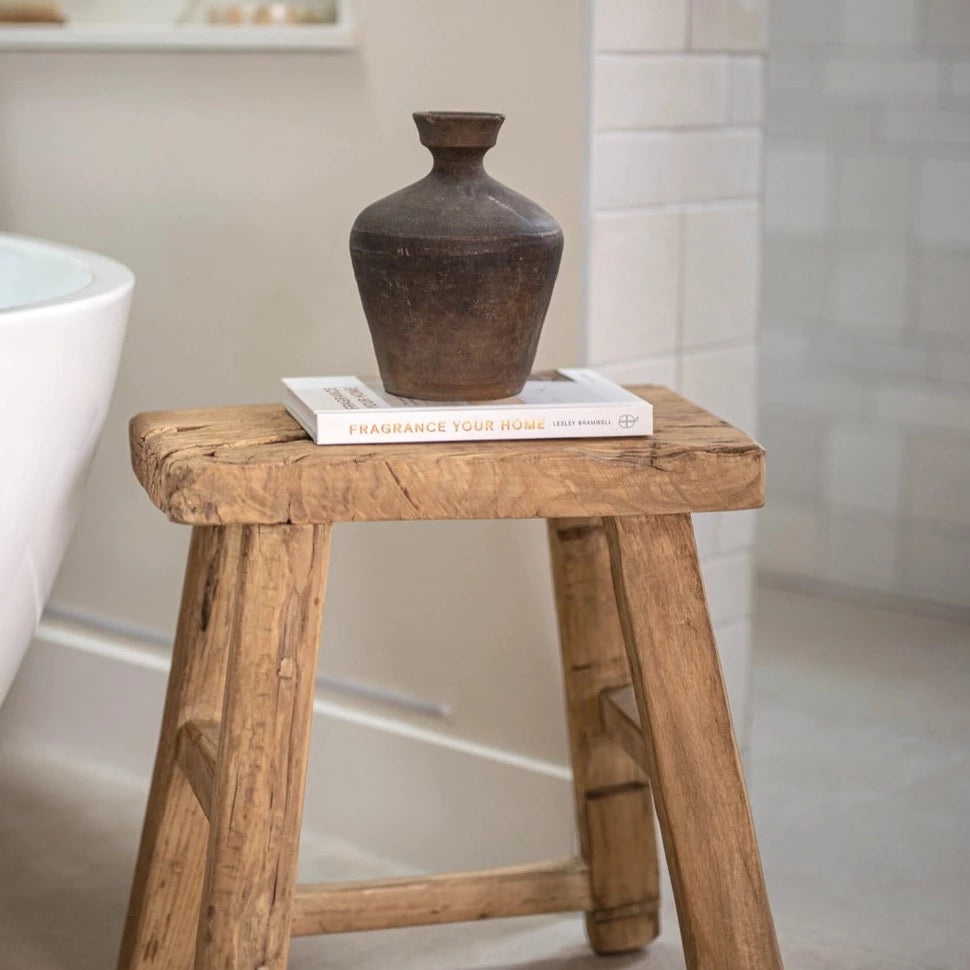 Salvaged Elm Wood Stool - Square