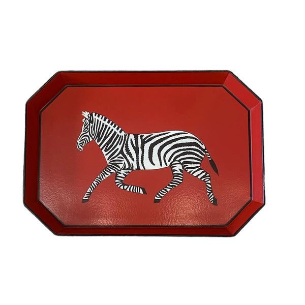 Handpainted Iron Tray - Red Zebra
