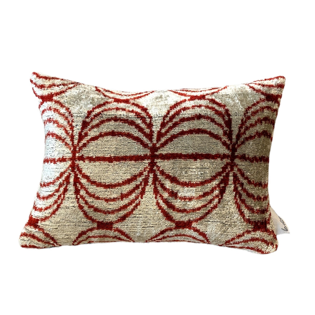 Silk Velvet Cushion N. 624 - Silver + Red
