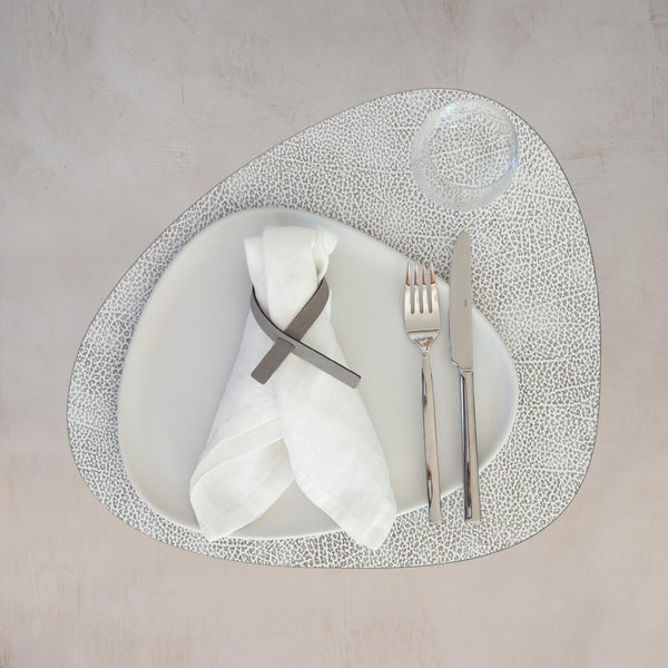 Curve Leather Placemats - White / Grey