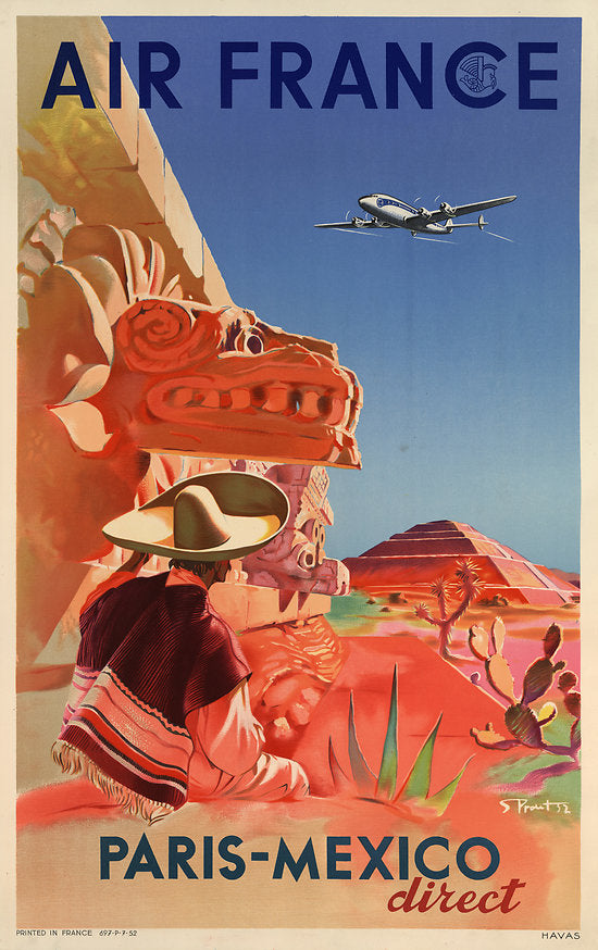 Air France vintage travel poster Paris Mexico