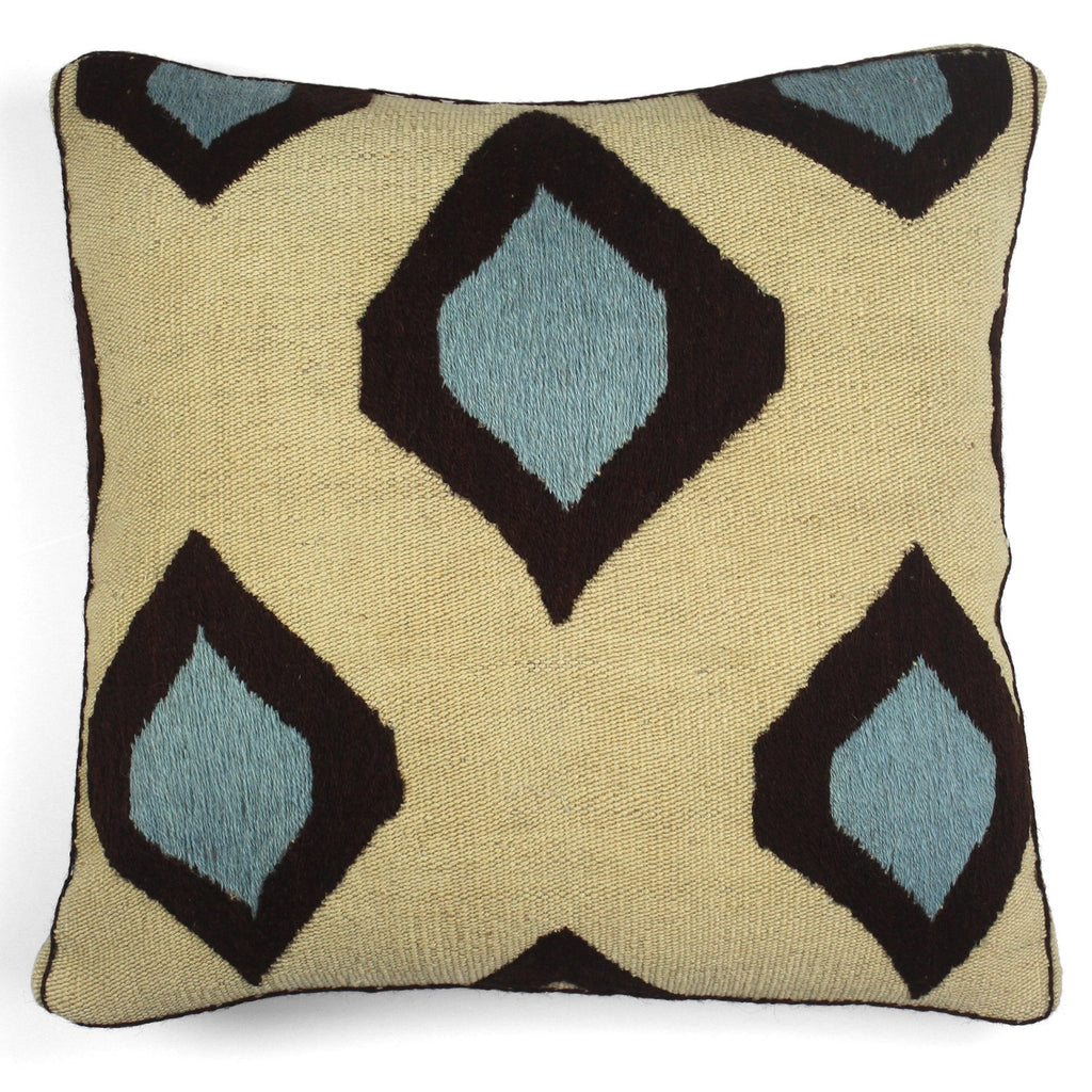 Embroidered Kilim Cushion Nature/Blue | Les-Ottomans
