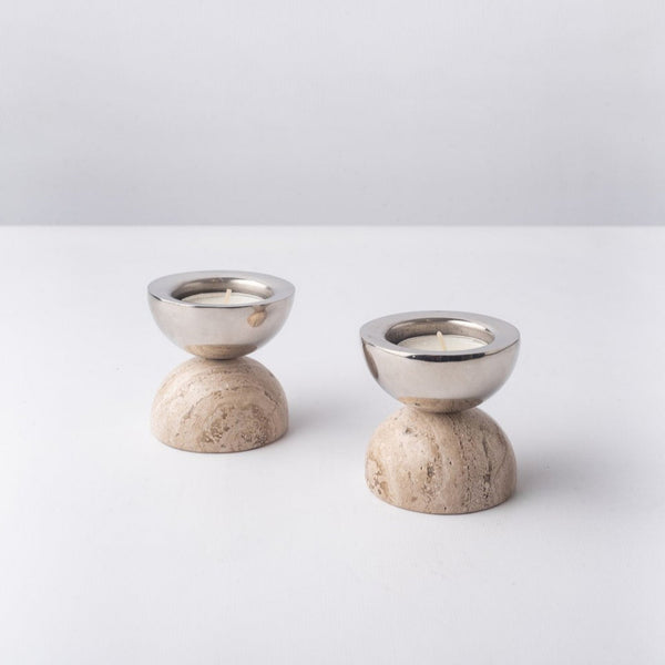 balance travertine candle holders at details by mr k