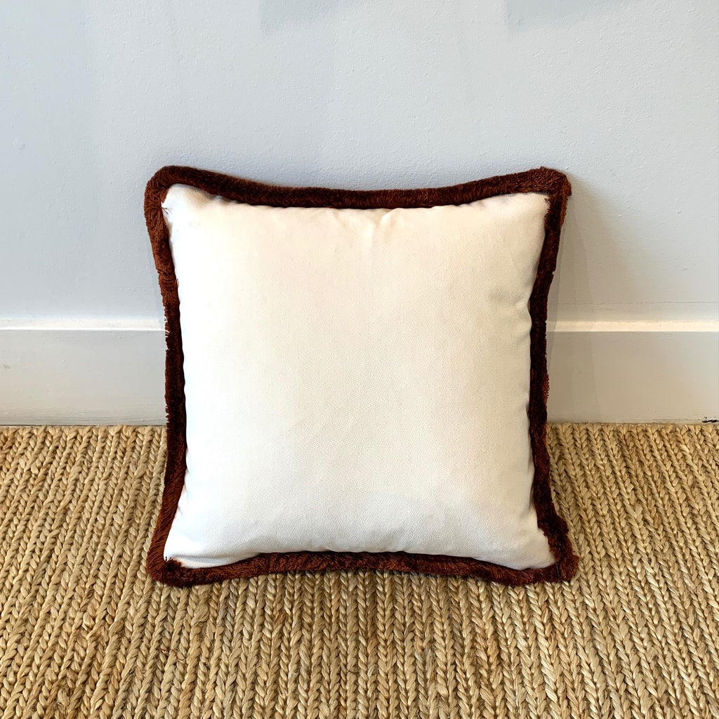 Happy Velvet Cushion - White + Brick