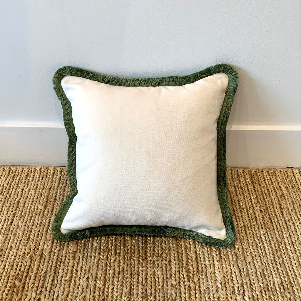 Happy Velvet Cushion - White + Pale Green