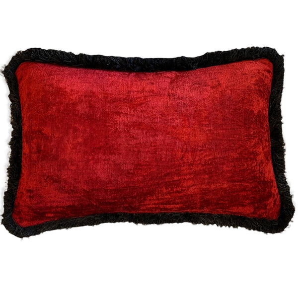 Silk Velvet Cushion - Red + Black SALE