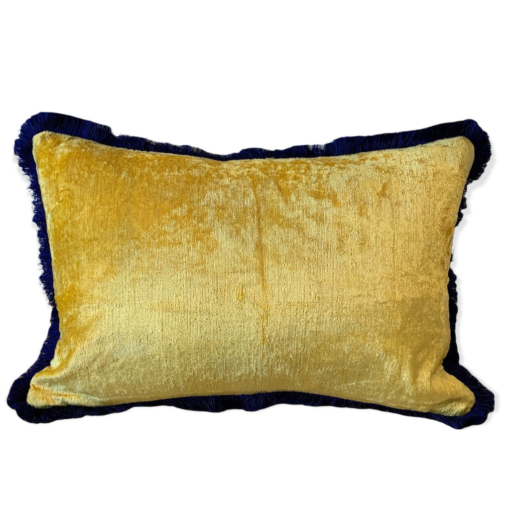 Silk Velvet Cushion - Yellow + Navy SALE