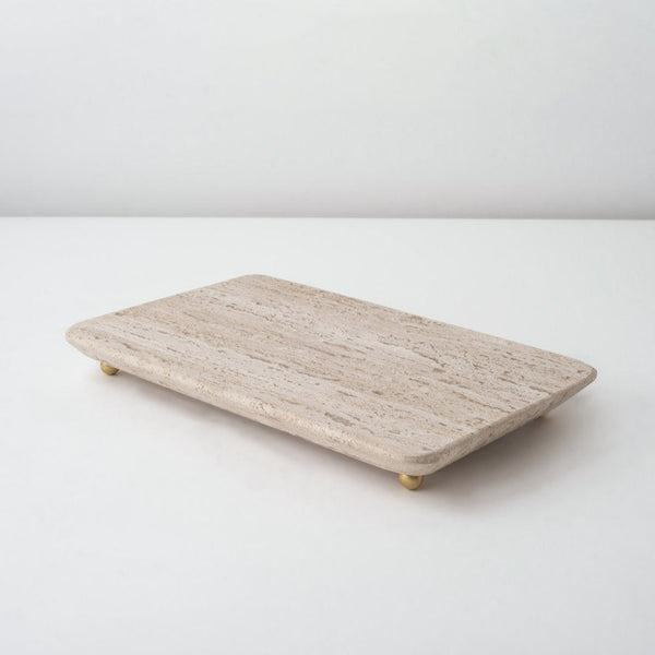 tabla footed tray in travertine